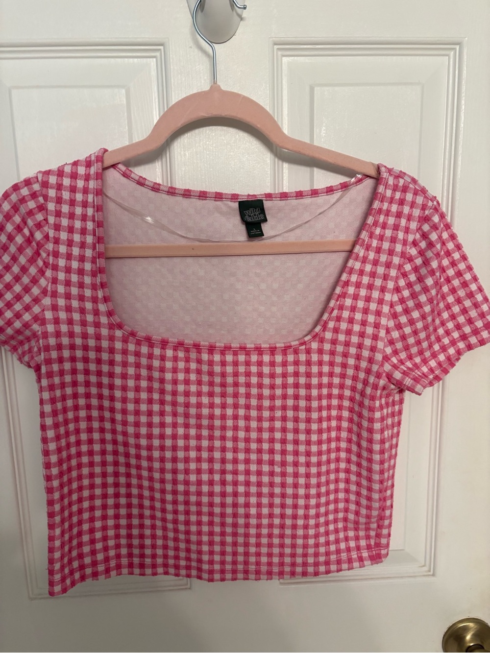 Wild Fable Pink White Gingham Square Neck Crop Top Large